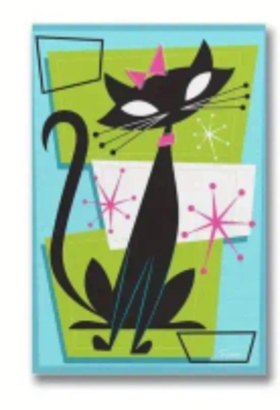 Mid Century Modern Canvas Art Print 50s Cat Geometric 12×18" MCM Atomic Colorful